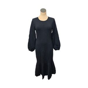 J‎ Crew Dress Womens Medium Black Merino Wool Cutout Back Midi Long Sleeve Flare